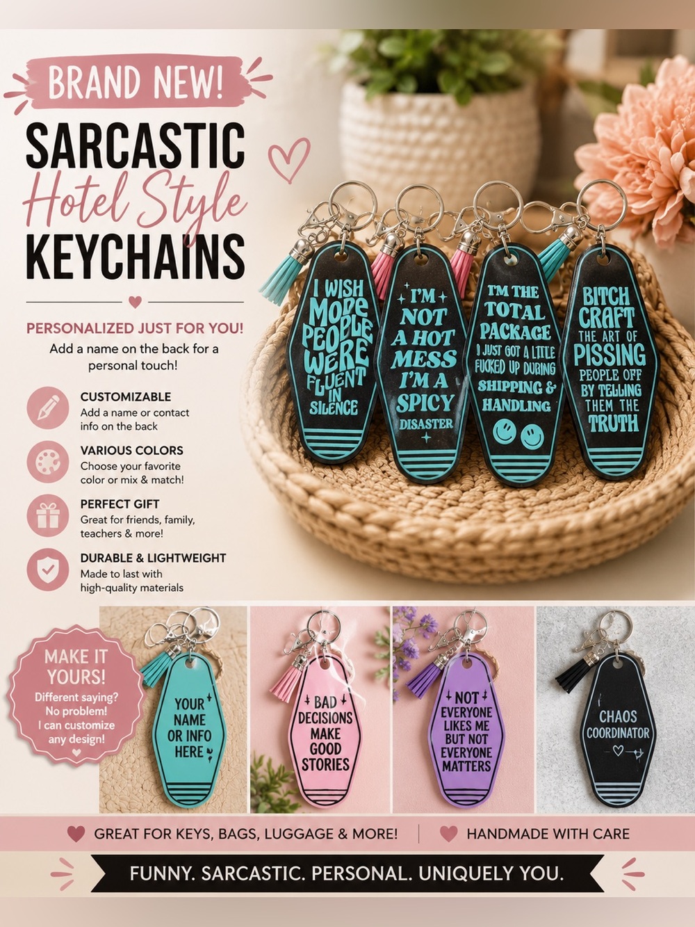 Designed and hand crafted by me Hotel Style Leatherette keychain